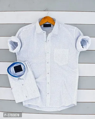Men's White Cotton Printed Regular Fit Casual shirts-thumb2