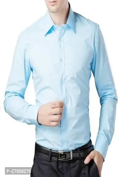 Stylish Blue Cotton Solid Formal Shirt For Men