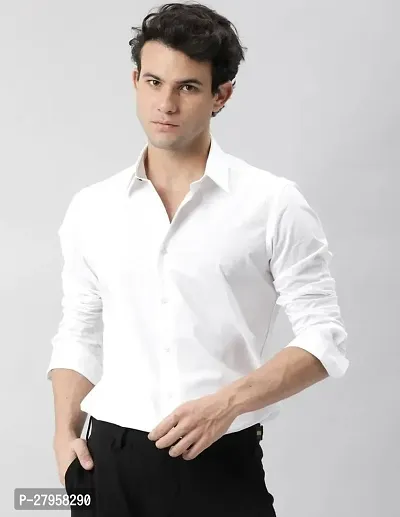 Stylish White Cotton Solid Formal Shirt For Men