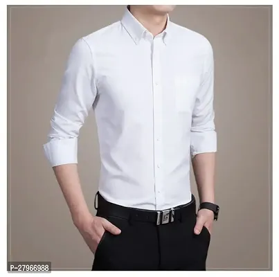 Classic White Cotton Formal Shirts for Men-thumb0