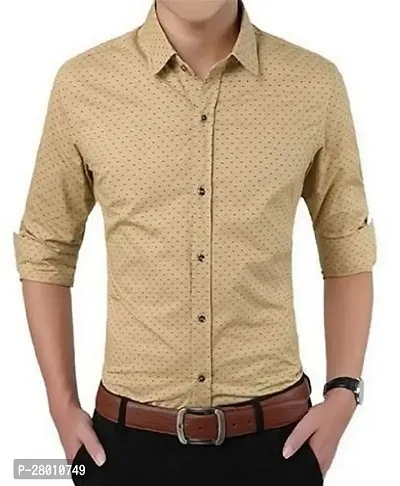 Classic Beige Cotton Long Sleeves Shirt For Men-thumb0