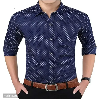Classic Navy Blue Cotton Long Sleeves Shirt For Men-thumb2