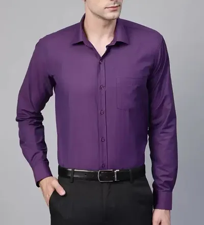 Classic Purple Cotton Long Sleeves Solid Formal Shirt For Men