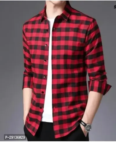 Classic Red Cotton Regular Fit Checked Casual Shirt For Men