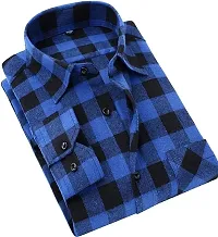 Classic Blue Cotton Regular Fit Checked Casual Shirt For Men-thumb1