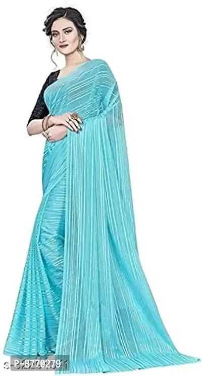 Hemang Fashion Women's Plain Woven Satin Georgette Saree (SKY-N1)-thumb3