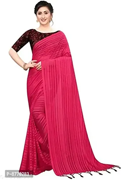 Hemang Fashion Women's Plain Woven Satin Georgette Saree (PINK-N1)-thumb0