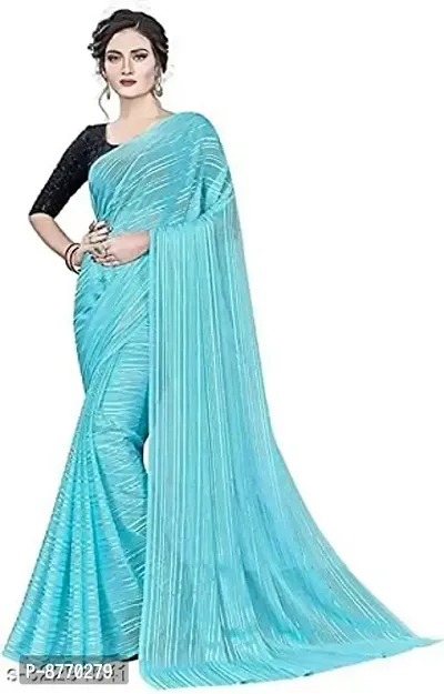 Hemang Fashion Women's Plain Woven Satin Georgette Saree (SKY-N1)-thumb0