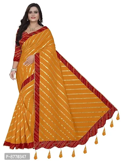 GRIFEZ WOMEN'S LAHERIYA DOLLA SILK SAREES (Orange)