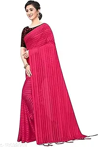 Hemang Fashion Women's Plain Woven Satin Georgette Saree (PINK-N1)-thumb1