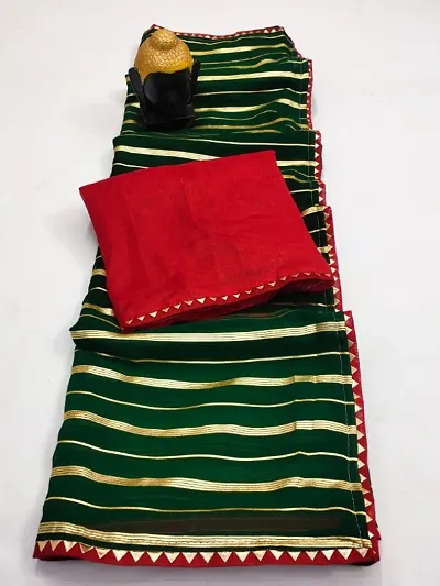 Georgette Zari Striped Piping Border Sarees with Blouse piece