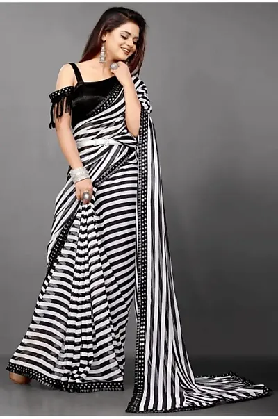 Black and White Sarees with Blouse Piece