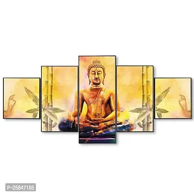 Set Of Five Gautam Buddha Wall Painting With Frame For Living Room 3D Scenery For Wall (B1317X30) Inch.-thumb0