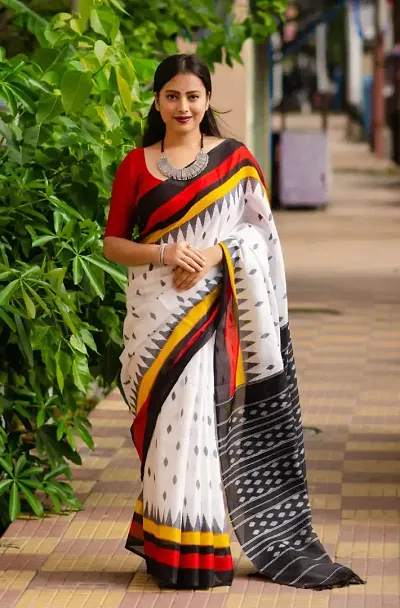 Glamorous Linen Saree with Blouse piece 