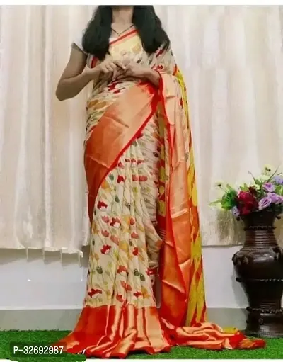 Elegant Multicoloured Chiffon Printed Saree With Blouse Piece For Women