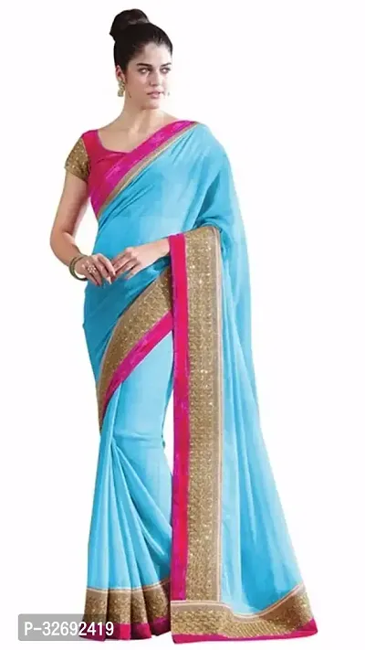 Elegant Turquoise Georgette Solid Saree With Blouse Piece For Women-thumb0