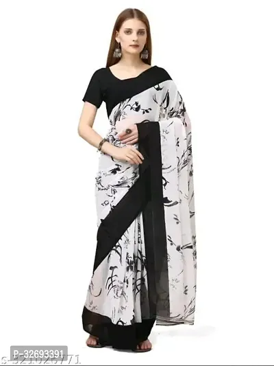 Elegant Black Georgette Printed Saree With Blouse Piece For Women-thumb0