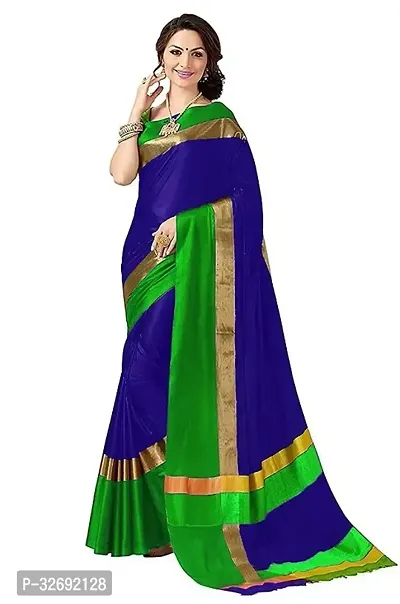 Elegant Multicoloured Cotton Silk Solid Saree With Blouse Piece For Women-thumb0