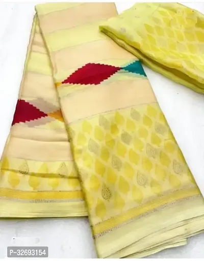 Elegant Yellow Chiffon Printed Saree With Blouse Piece For Women-thumb0