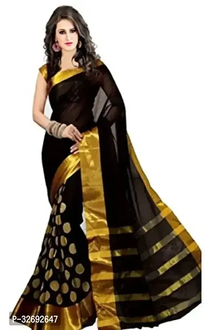 Elegant Black Cotton Silk Woven Design Saree With Blouse Piece For Women-thumb0