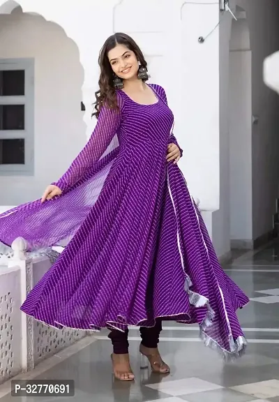 Stunning Georgette Leheriya Gown with Dupatta Set For Women-thumb0