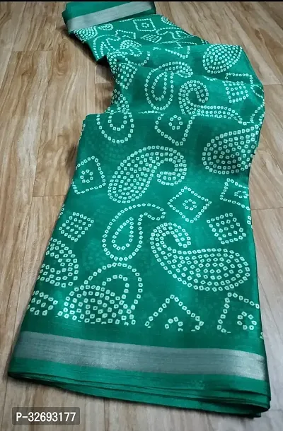 Elegant Turquoise Cotton Printed Saree With Blouse Piece For Women-thumb0