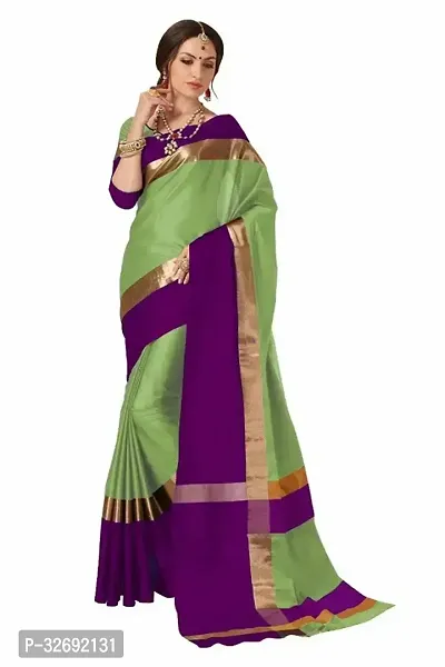 Elegant Multicoloured Cotton Silk Solid Saree With Blouse Piece For Women-thumb0