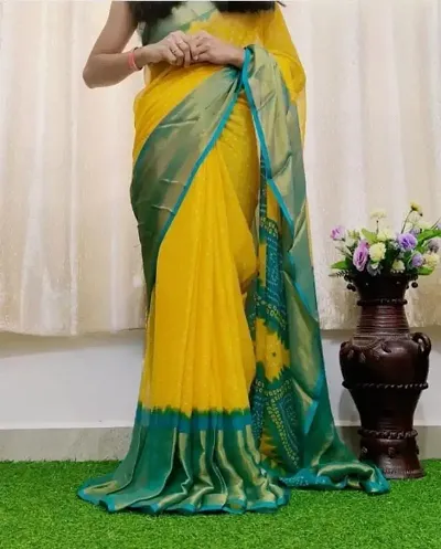 Chiffon Sarees With Zari Border And Blouse Piece