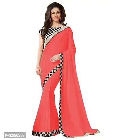 Elegant Peach Georgette Solid Saree With Blouse Piece For Women