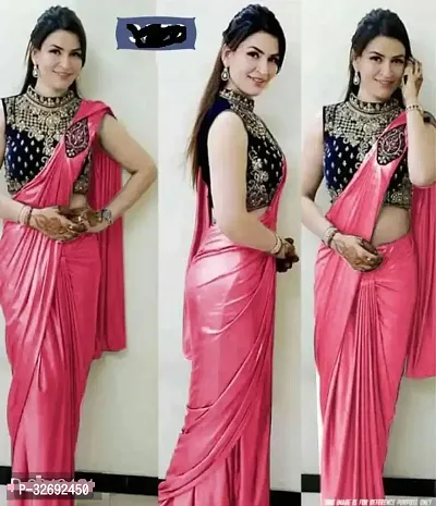 Elegant Pink Satin Embellished Saree With Blouse Piece For Women-thumb0