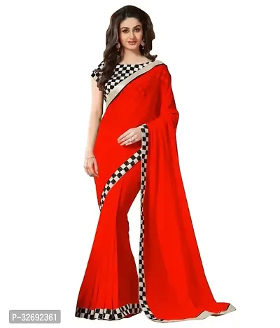 Elegant Red Georgette Solid Saree With Blouse Piece For Women