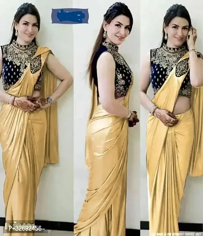 Elegant Beige Satin Embellished Saree With Blouse Piece For Women-thumb0