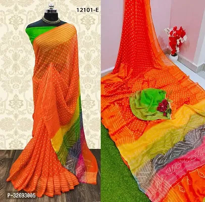 Elegant Multicoloured Chiffon Printed Saree With Blouse Piece For Women-thumb0