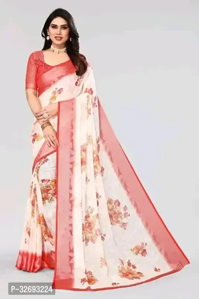 Elegant Multicoloured Cotton Blend Printed Saree With Blouse Piece For Women-thumb0