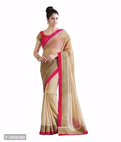 Elegant Beige Georgette Solid Saree With Blouse Piece For Women