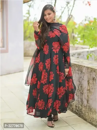 Stunning Georgette Printed Gown with Dupatta Set For Women-thumb0