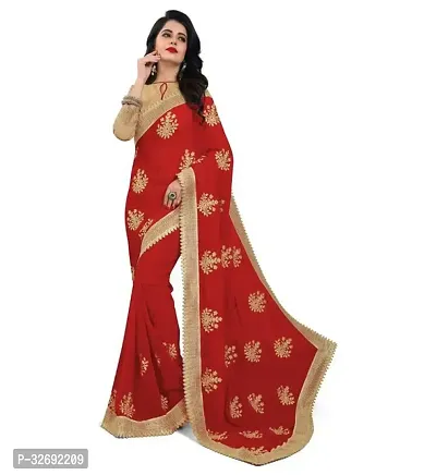 Elegant Red Georgette Embroidered Saree With Blouse Piece For Women