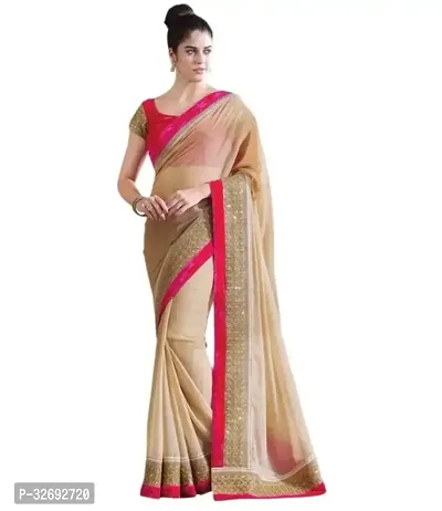 Elegant Beige Georgette Solid Saree With Blouse Piece For Women-thumb0