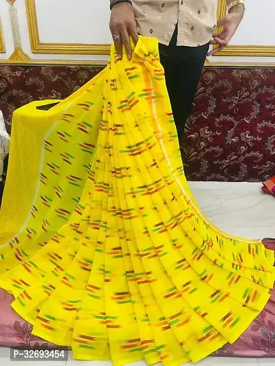 Elegant Mustard Georgette Printed Saree With Blouse Piece For Women-thumb0