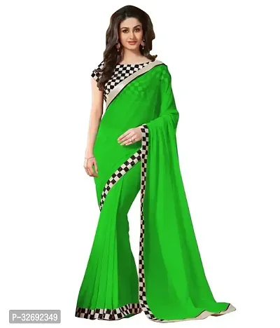 Elegant Green Georgette Solid Saree With Blouse Piece For Women