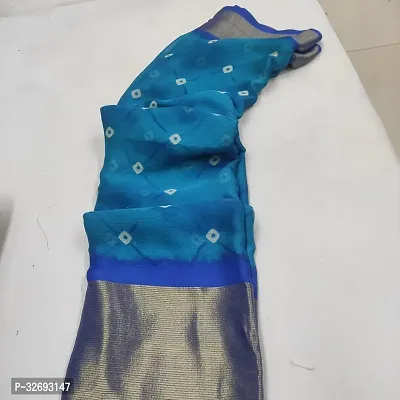 Elegant Turquoise Chiffon Printed Saree With Blouse Piece For Women