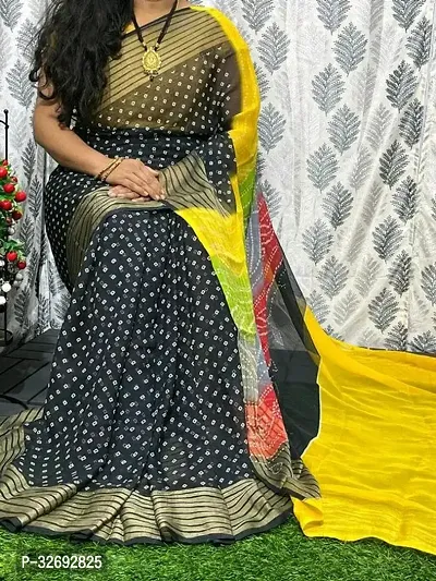 Elegant Black Chiffon Printed Saree With Blouse Piece For Women-thumb0