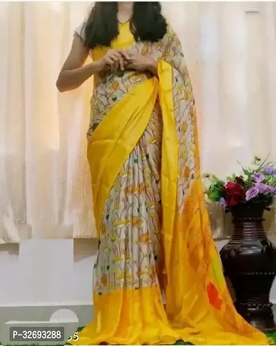 Elegant Multicoloured Chiffon Printed Saree With Blouse Piece For Women