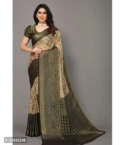 Elegant Multicoloured Cotton Blend Printed Saree With Blouse Piece For Women-thumb0