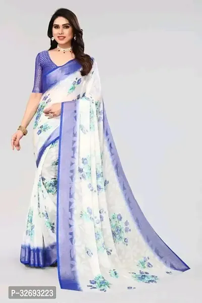 Elegant Multicoloured Cotton Blend Printed Saree With Blouse Piece For Women