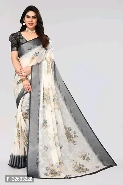 Elegant Multicoloured Cotton Blend Printed Saree With Blouse Piece For Women