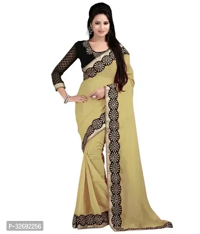 Elegant Beige Georgette Embroidered Saree With Blouse Piece For Women-thumb0