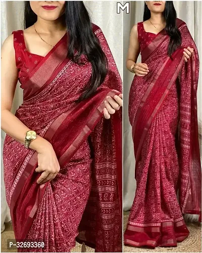 Elegant Maroon Art Silk Printed Saree With Blouse Piece For Women