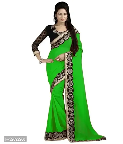 Elegant Green Georgette Embroidered Saree With Blouse Piece For Women