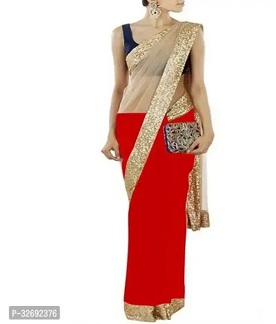 Elegant Red Georgette Solid Saree With Blouse Piece For Women-thumb0